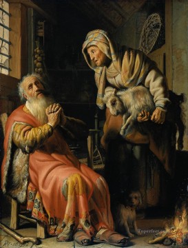 Tobit y Anna con un niño Rembrandt Pinturas al óleo